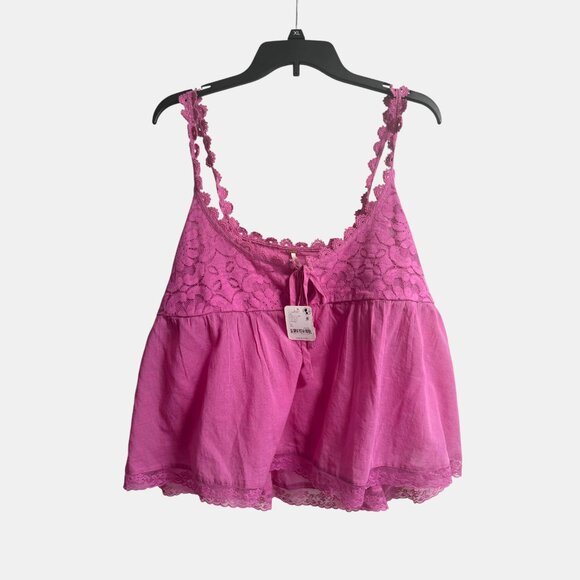 FREE PEOPLE STEVIE LACE TANK HIBISCUS PINK NWT SIZE XL - Picture 11 of 12